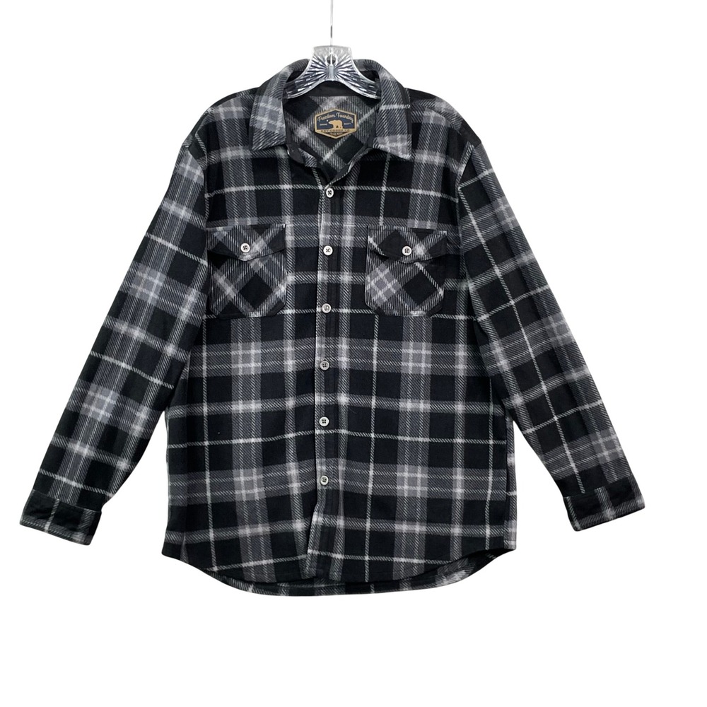 Freedom Foundry Fleece Shirt Men's L Black Plaid Button Up Shacket Heavy‎ Jacket